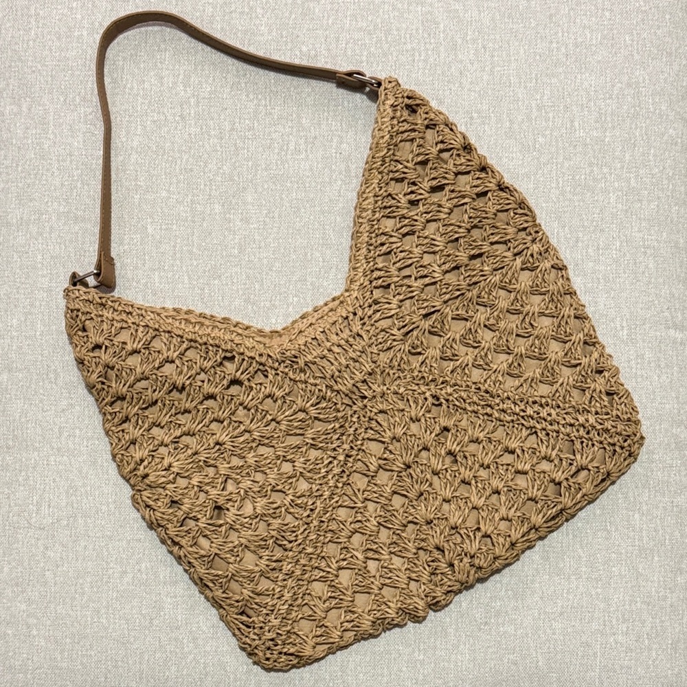 Bohemian Must Have Woven Paper Shoulder Bag-Silver Toned Hardware-EUC